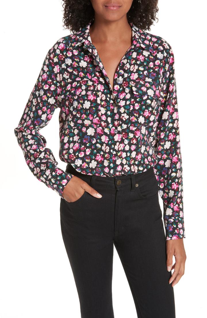 Women's Equipment Slim Signature Floral Blouse, Size - Black