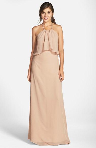 Women's Nouvelle Amsale 'cait' Chiffon Halter Gown - Beige