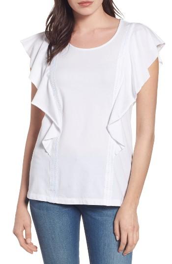 Women's Caslon Lace Trim Ruffle Tee - White