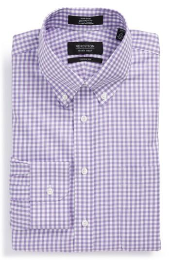 Men's Nordstrom Men's Shop Classic Fit Non-iron Gingham Dress Shirt .5 - 32 - Purple (online Only)