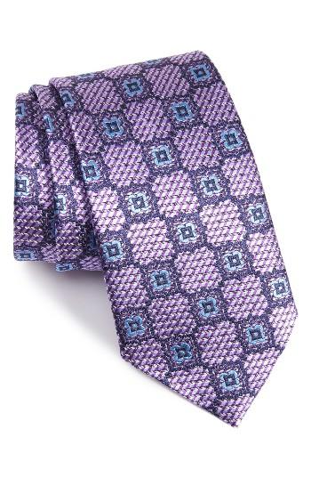 Men's Ermenegildo Zegna Medallion Woven Silk Tie, Size - Grey