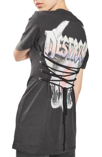 Women's Topshop Destroyer Corset Tee Us (fits Like 10-12) - Black