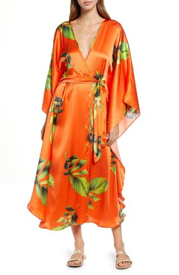 Women's Recreo San Miguel Brianna Painted Palms Silk Wrap Dress, Size - Orange