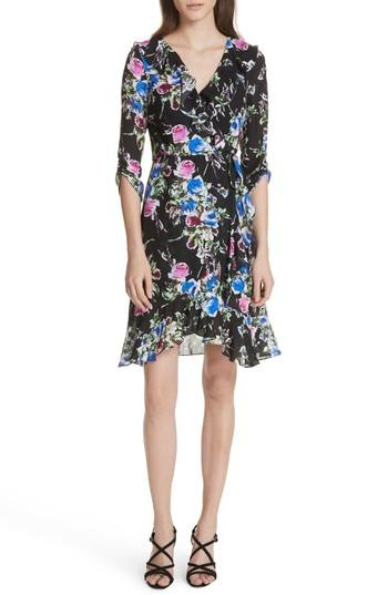 Women's Milly Audrey Floral Silk Wrap Dress - Black