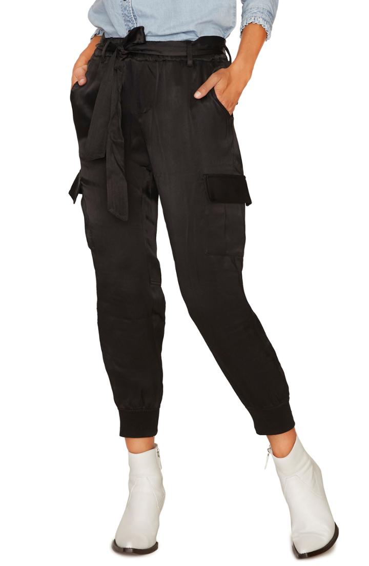 Women's Sanctuary Precious Cargo Satin Jogger Pants - Black