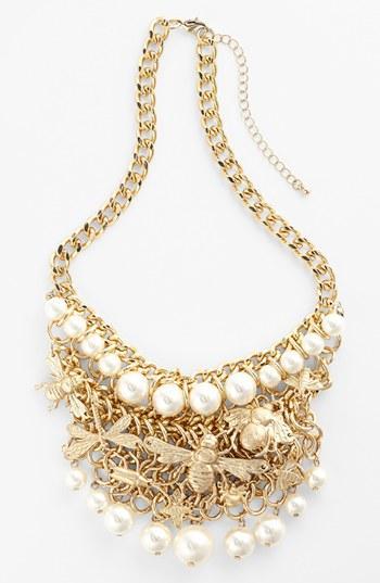Tildon Faux Pearl & Insect Statement Necklace