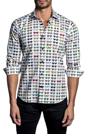 Men's Jared Lang Trim Fit Sunglasses Print Sport Shirt - White