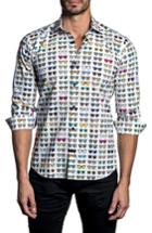 Men's Jared Lang Trim Fit Sunglasses Print Sport Shirt - White