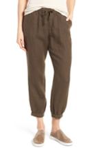 Women's Caslon Crop Linen Joggers, Size - Green