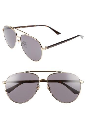 Women's Gucci 61mm Aviator Sunglasses - Mirror Gunmetal/ Ruthenium