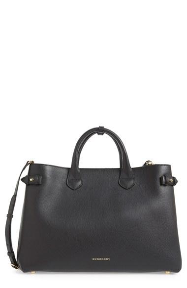 Burberry 'large Banner' House Check Leather Tote - Black