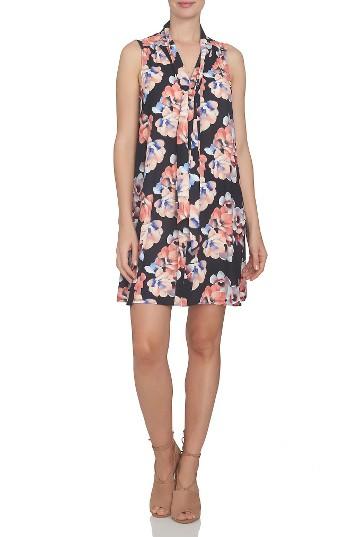 Women's Cece Floral Tie Neck Swing Dress - Black