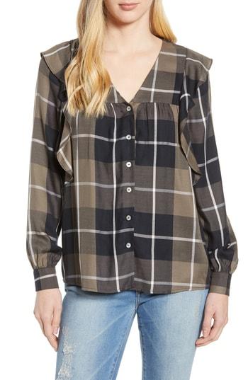 Women's Bobeau Ruffled Plaid Shirt - Black
