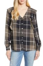 Women's Bobeau Ruffled Plaid Shirt - Black