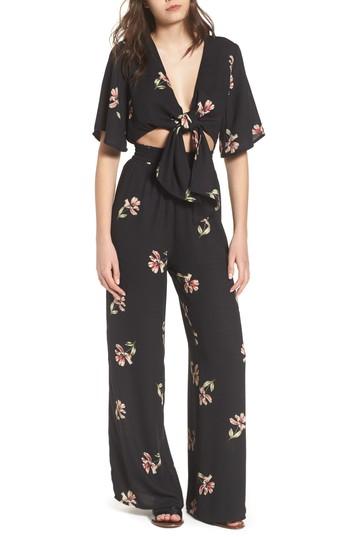 Women's Socialite Tie Front Jumpsuit - Black