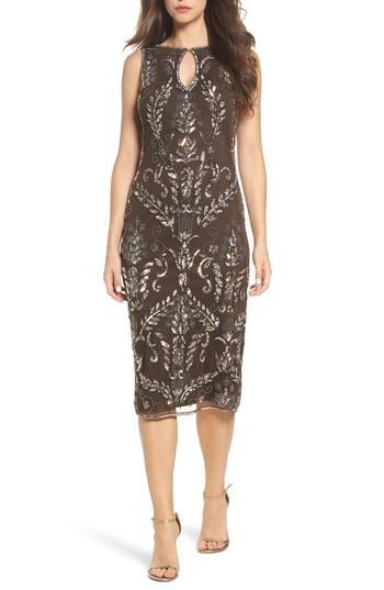 Petite Women's Pisarro Nights Beaded Pencil Dress P - Brown
