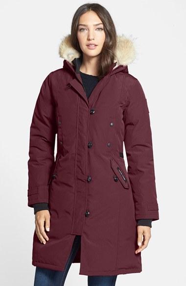 Women's Canada Goose Kensington Slim Fit Down Parka With Genuine Coyote Fur Trim - Burgundy