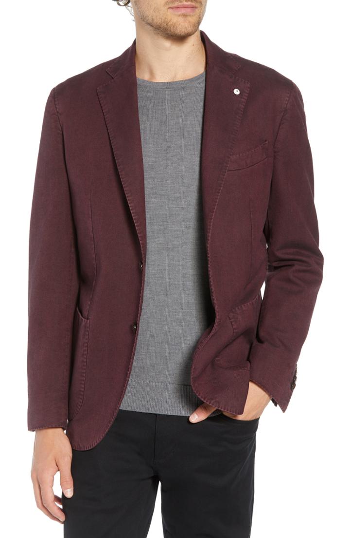 Men's L.b.m 1911 Classic Fit Herringbone Cotton Sport Coat Us / 54 Eu R - Red