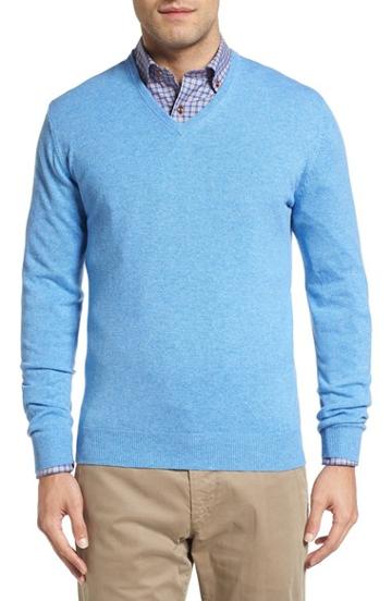 Men's David Donahue Cashmere V-neck Sweater - Brown