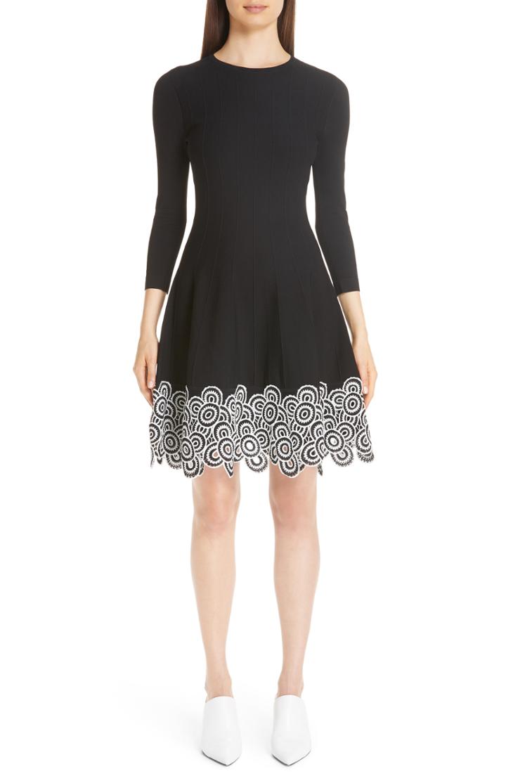 Women's Lela Rose Crochet Lace Hem Fit & Flare Dress - Black