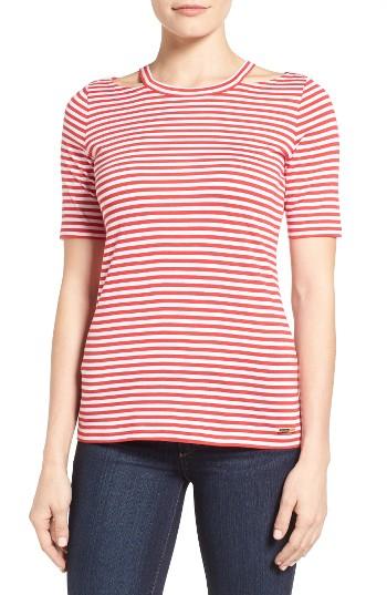 Women's Michael Michael Kors Stripe Detached Neck Tee - Red