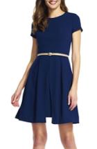 Women's Adrianna Papell Belted Textured Crepe Fit & Flare Dress