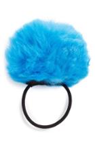 Cara Faux Fur Pompom Ponytail Holder, Size - Blue
