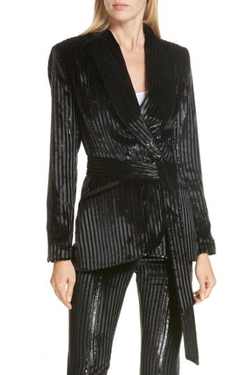 Women's Smythe Velvet Stripe Tie Waist Blazer