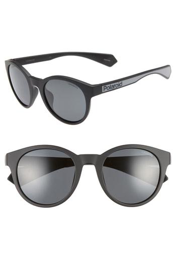Women's Polaroid 52mm Polarized Round Sunglasses - Matte Black