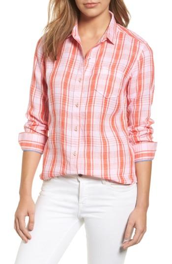 Women's Tommy Bahama Athena Plaid Linen Shirt - Orange