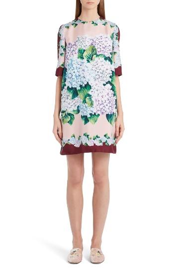 Women's Dolce & Gabbana Hydrangea Print Silk Shift Dress