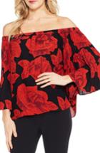Women's Vince Camuto Pleat Bell Sleeve Floral Blouse - Black