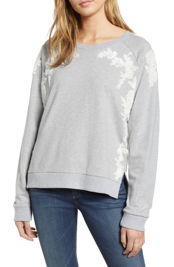 Women's Lucky Brand Chenille Floral Trim Sweatshirt