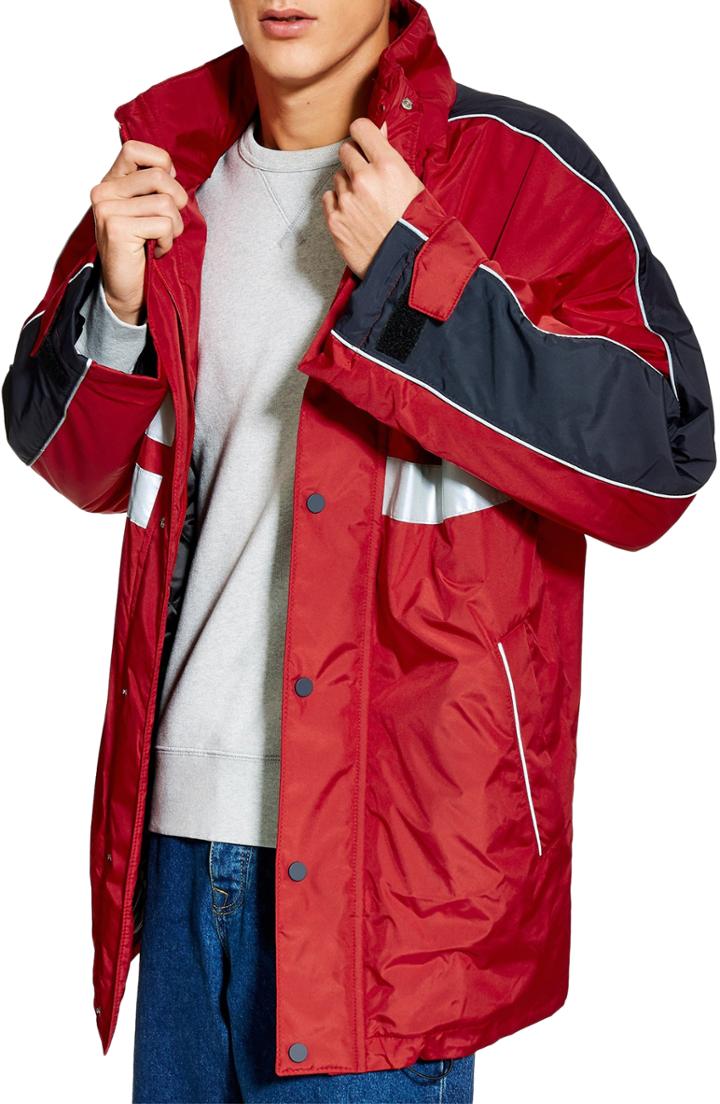 Men's Topman Reflective Tape Classic Jacket - Red