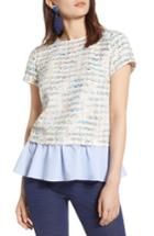 Women's Halogen Poplin Ruffle Tweed Top - Ivory