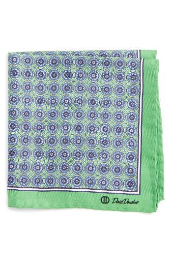 Men's David Donahue Medallion Silk Pocket Square, Size - Green