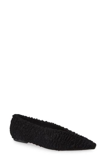 Women's Black Suede Studio Tasia Faux Fur Flat M - Black