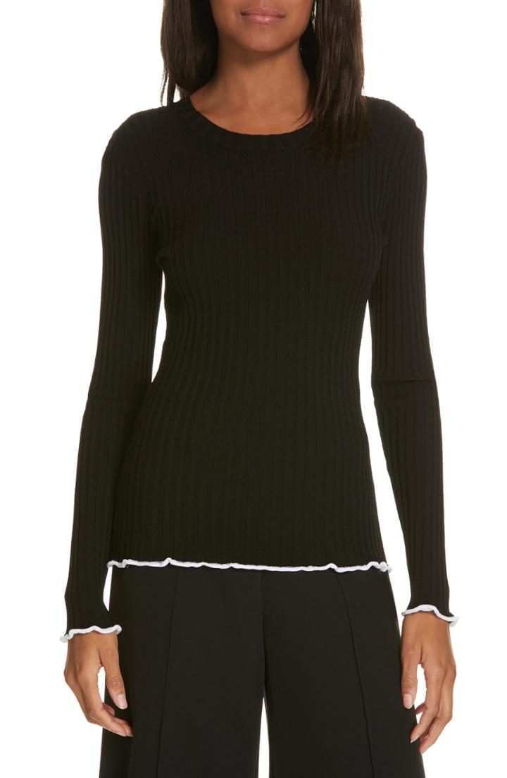 Women's Milly Contrast Edge Pullover Sweater, Size - Black
