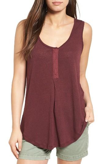 Women's Caslon Linen Blend Henley Tank, Size - Burgundy