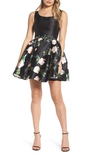 Women's Mac Duggal Floral Fit & Flare Dress - Black
