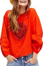 Women's Free People Heart Of Gold Embellished Blouse - Red