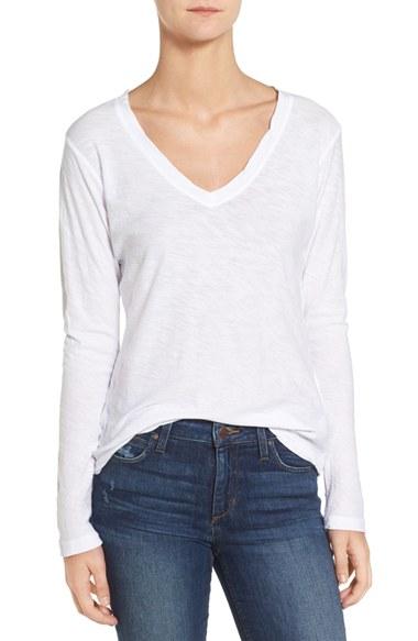 Women's James Perse Slub Cotton V-neck Long Sleeve Tee - White