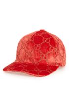 Women's Gucci Logo Embroidered Velvet Baseball Cap - Red