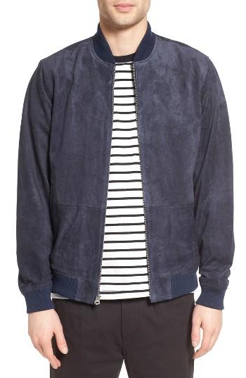 Men's Obey Clifton Suede Bomber Jacket - Blue