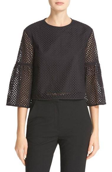 Women's Tibi Bell Sleeve Cotton Eyelet Crop Top