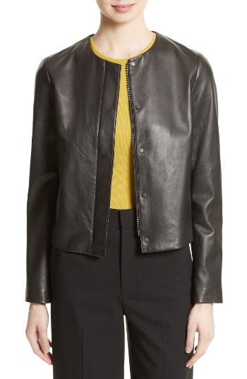 Women's Vince Leather Zip Front Jacket - Black