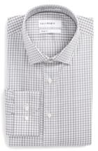 Men's Calibrate Trim Fit Stretch Non-iron Check Dress Shirt 32/33 - Grey