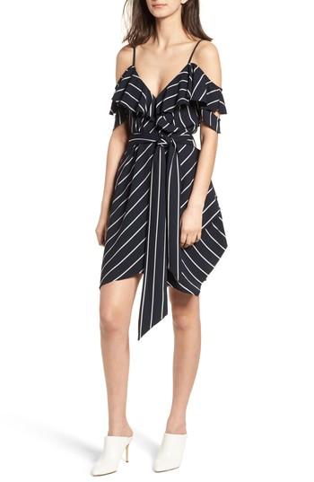 Women's Kendall + Kylie Pinstripe Ruffle Wrap Dress - Blue