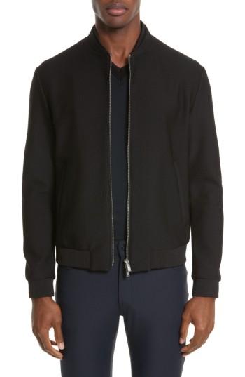 Men's Armani Collezioni Trim Fit Mesh Bomber Jacket Eu - Black