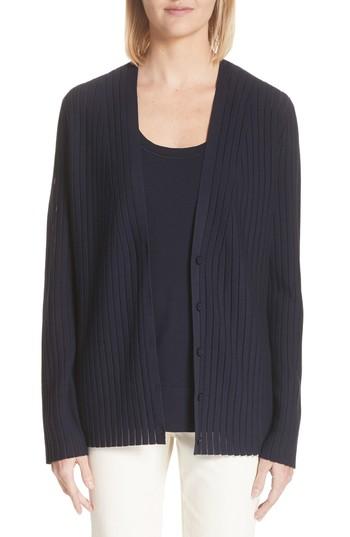 Women's Lafayette 148 New York Matte Crepe Solid & Sheer Cardigan - Blue